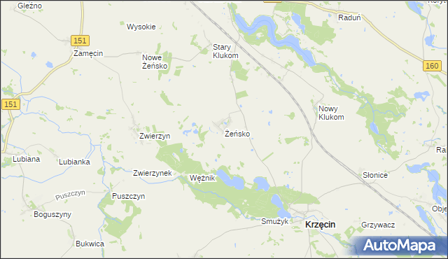 mapa Żeńsko gmina Krzęcin, Żeńsko gmina Krzęcin na mapie Targeo