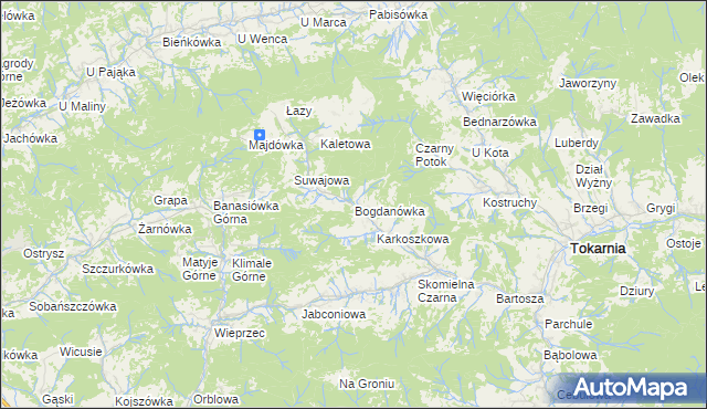 mapa Bogdanówka gmina Tokarnia, Bogdanówka gmina Tokarnia na mapie Targeo