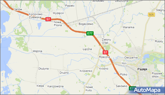 mapa Łączna gmina Pasłęk, Łączna gmina Pasłęk na mapie Targeo