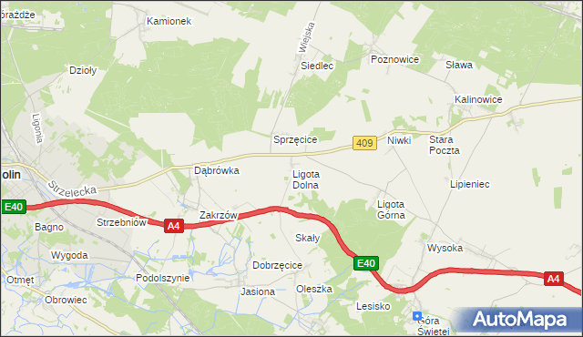 mapa Ligota Dolna gmina Strzelce Opolskie, Ligota Dolna gmina Strzelce Opolskie na mapie Targeo