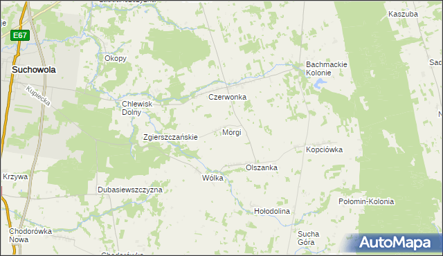 mapa Morgi gmina Suchowola, Morgi gmina Suchowola na mapie Targeo