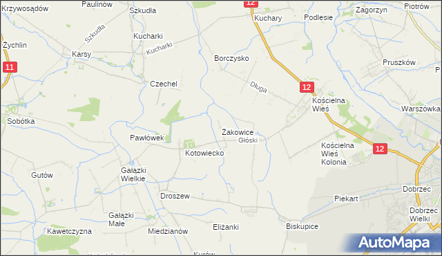 mapa Żakowice gmina Nowe Skalmierzyce, Żakowice gmina Nowe Skalmierzyce na mapie Targeo