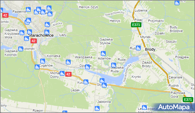 mapa Adamów gmina Brody, Adamów gmina Brody na mapie Targeo