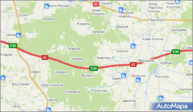 mapa Adamów gmina Krzymów, Adamów gmina Krzymów na mapie Targeo