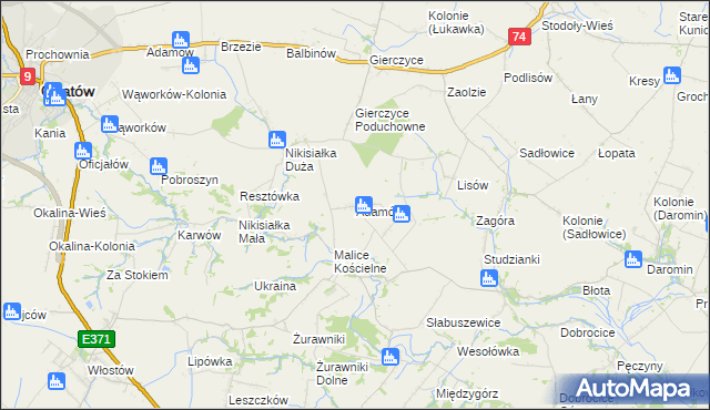 mapa Adamów gmina Lipnik, Adamów gmina Lipnik na mapie Targeo