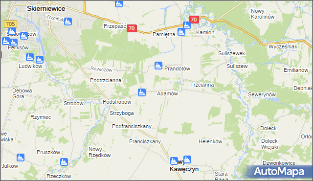 mapa Adamów gmina Nowy Kawęczyn, Adamów gmina Nowy Kawęczyn na mapie Targeo