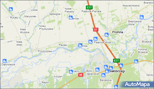 mapa Adamów gmina Promna, Adamów gmina Promna na mapie Targeo