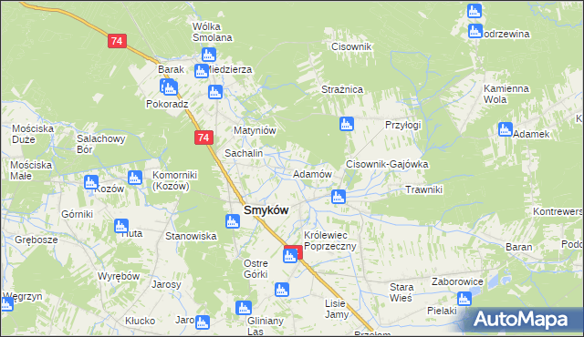 mapa Adamów gmina Smyków, Adamów gmina Smyków na mapie Targeo