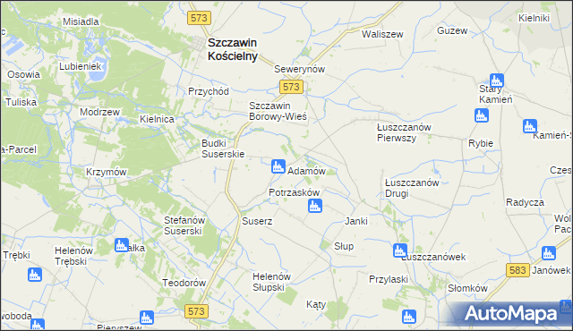 mapa Adamów gmina Szczawin Kościelny, Adamów gmina Szczawin Kościelny na mapie Targeo