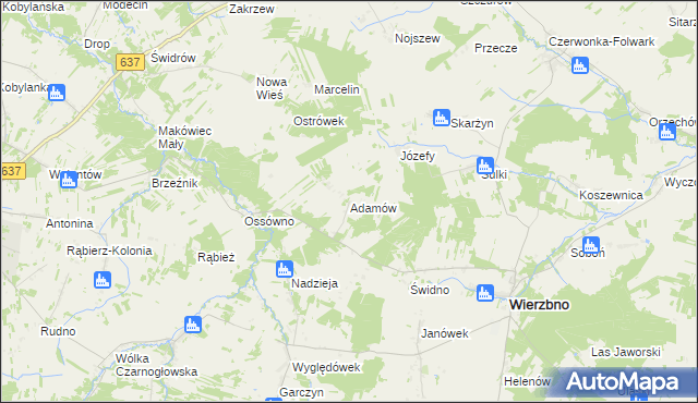 mapa Adamów gmina Wierzbno, Adamów gmina Wierzbno na mapie Targeo