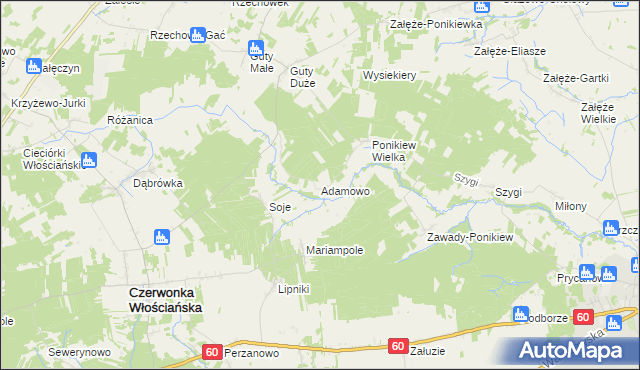 mapa Adamowo gmina Czerwonka, Adamowo gmina Czerwonka na mapie Targeo