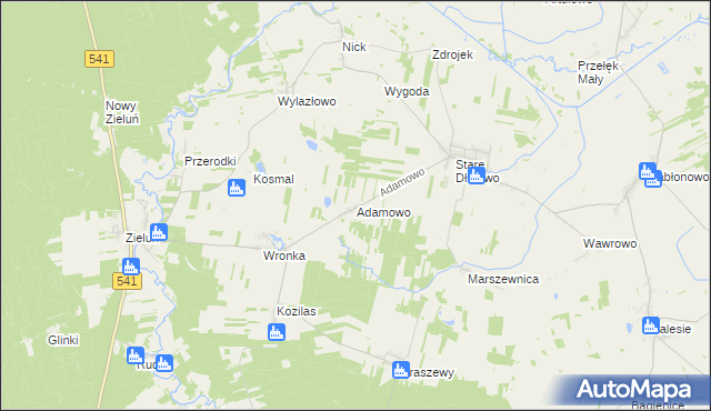 mapa Adamowo gmina Lidzbark, Adamowo gmina Lidzbark na mapie Targeo