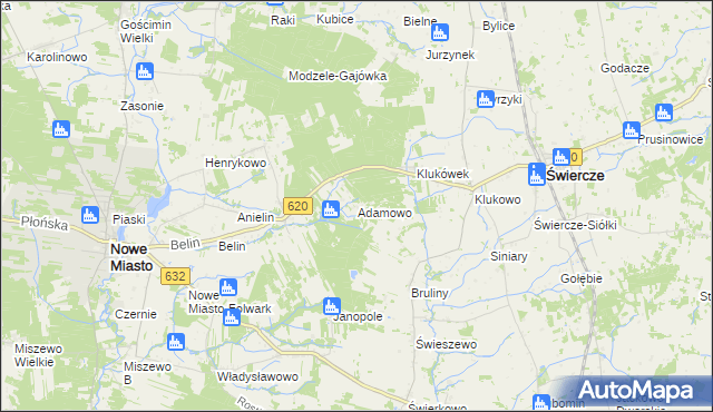 mapa Adamowo gmina Nowe Miasto, Adamowo gmina Nowe Miasto na mapie Targeo