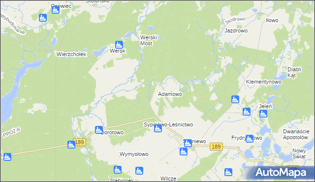 mapa Adamowo gmina Więcbork, Adamowo gmina Więcbork na mapie Targeo