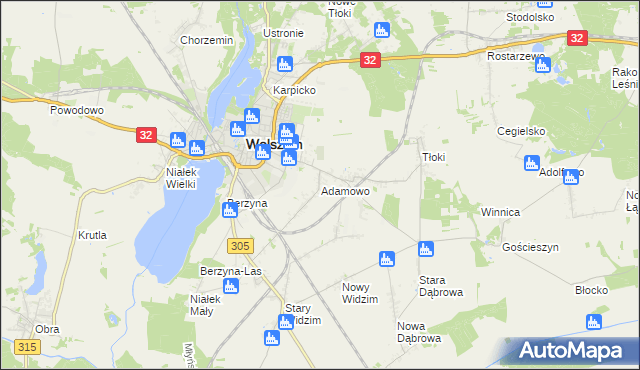 mapa Adamowo gmina Wolsztyn, Adamowo gmina Wolsztyn na mapie Targeo