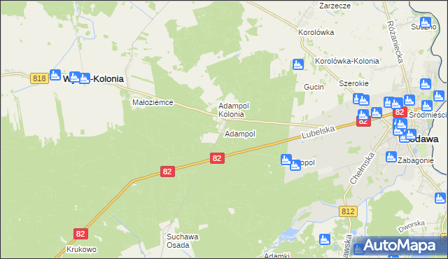 mapa Adampol gmina Wyryki, Adampol gmina Wyryki na mapie Targeo