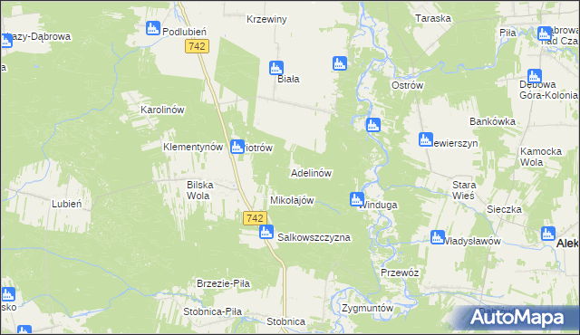 mapa Adelinów gmina Sulejów, Adelinów gmina Sulejów na mapie Targeo