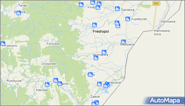 mapa Aksmanice, Aksmanice na mapie Targeo