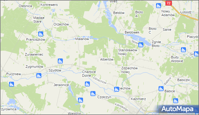 mapa Albertów gmina Lutomiersk, Albertów gmina Lutomiersk na mapie Targeo