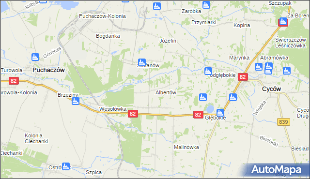 mapa Albertów gmina Puchaczów, Albertów gmina Puchaczów na mapie Targeo