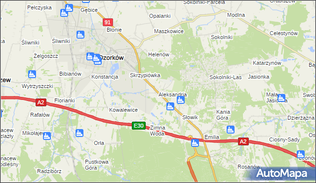 mapa Aleksandria gmina Ozorków, Aleksandria gmina Ozorków na mapie Targeo