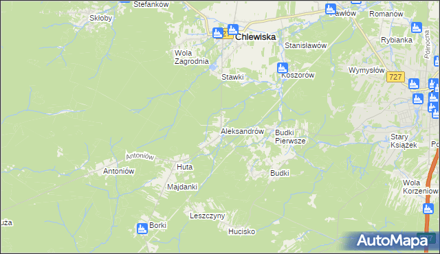 mapa Aleksandrów gmina Chlewiska, Aleksandrów gmina Chlewiska na mapie Targeo