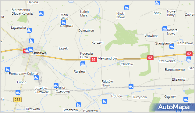 mapa Aleksandrów gmina Chodów, Aleksandrów gmina Chodów na mapie Targeo