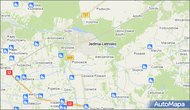 mapa Aleksandrów gmina Jedlnia-Letnisko, Aleksandrów gmina Jedlnia-Letnisko na mapie Targeo