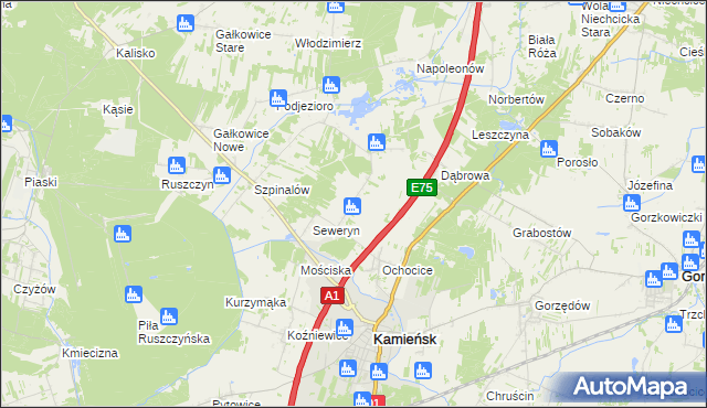 mapa Aleksandrów gmina Kamieńsk, Aleksandrów gmina Kamieńsk na mapie Targeo