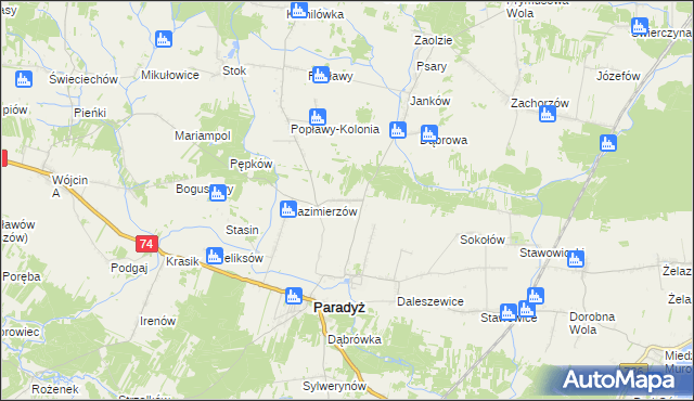 mapa Alfonsów gmina Paradyż, Alfonsów gmina Paradyż na mapie Targeo