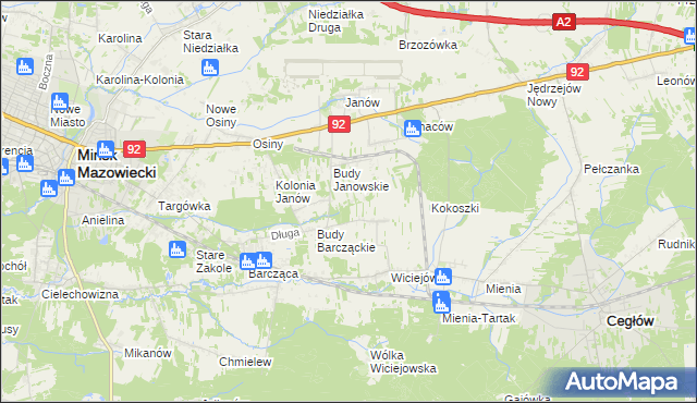 mapa Anielew gmina Mińsk Mazowiecki, Anielew gmina Mińsk Mazowiecki na mapie Targeo