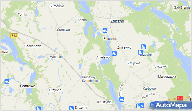 mapa Anielewo gmina Bobrowo, Anielewo gmina Bobrowo na mapie Targeo