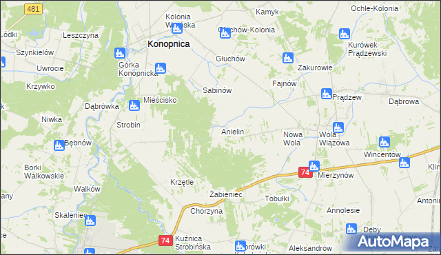 mapa Anielin gmina Konopnica, Anielin gmina Konopnica na mapie Targeo