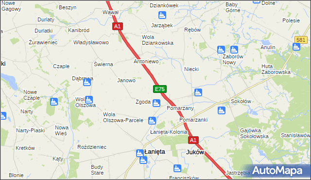 mapa Anielin gmina Łanięta, Anielin gmina Łanięta na mapie Targeo