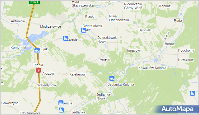 mapa Anielin gmina Skaryszew, Anielin gmina Skaryszew na mapie Targeo