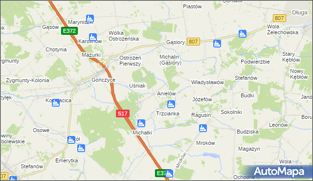 mapa Anielów gmina Sobolew, Anielów gmina Sobolew na mapie Targeo