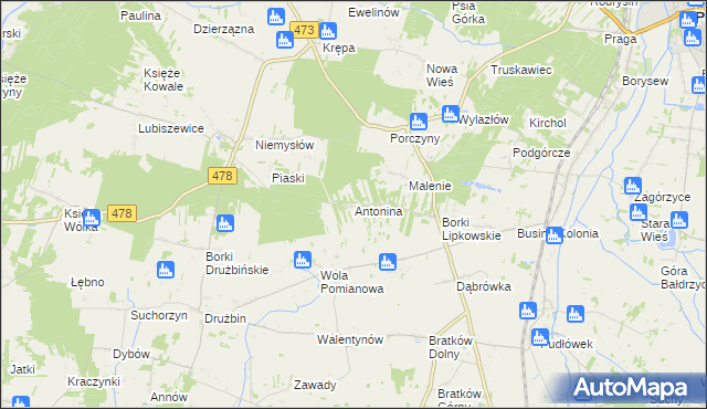 mapa Antonina gmina Poddębice, Antonina gmina Poddębice na mapie Targeo