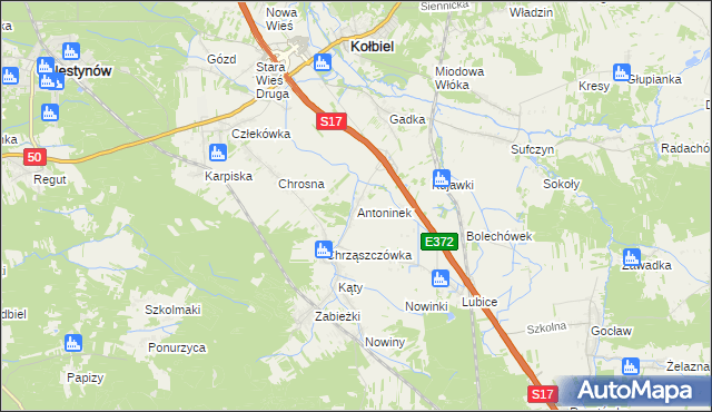 mapa Antoninek gmina Kołbiel, Antoninek gmina Kołbiel na mapie Targeo