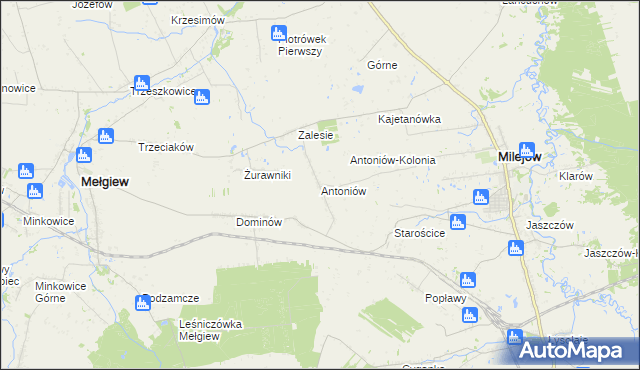 mapa Antoniów gmina Milejów, Antoniów gmina Milejów na mapie Targeo