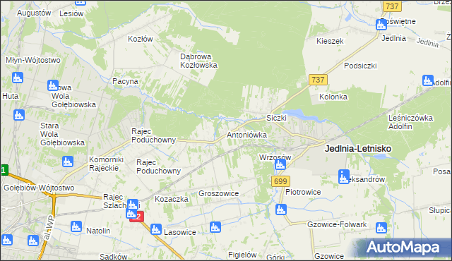 mapa Antoniówka gmina Jedlnia-Letnisko, Antoniówka gmina Jedlnia-Letnisko na mapie Targeo