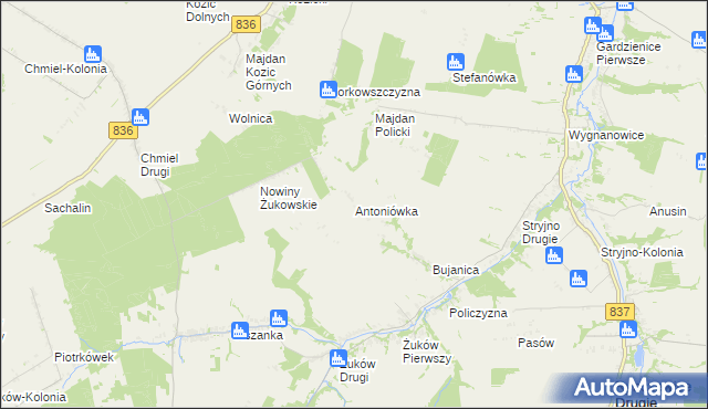 mapa Antoniówka gmina Krzczonów, Antoniówka gmina Krzczonów na mapie Targeo