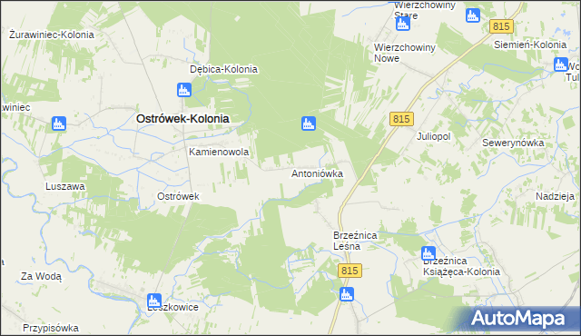 mapa Antoniówka gmina Ostrówek, Antoniówka gmina Ostrówek na mapie Targeo