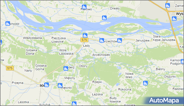 mapa Arciechówek, Arciechówek na mapie Targeo