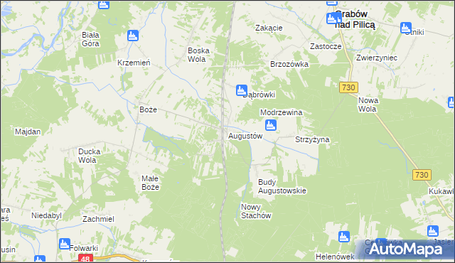 mapa Augustów gmina Grabów nad Pilicą, Augustów gmina Grabów nad Pilicą na mapie Targeo