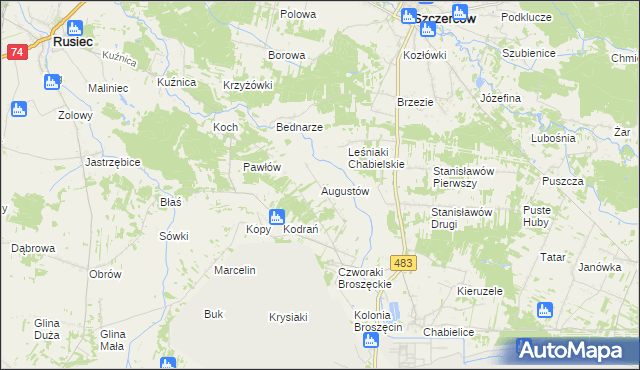 mapa Augustów gmina Rząśnia, Augustów gmina Rząśnia na mapie Targeo