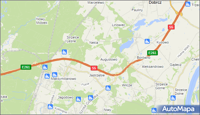 mapa Augustowo gmina Dobrcz, Augustowo gmina Dobrcz na mapie Targeo