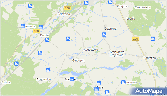 mapa Augustowo gmina Krajenka, Augustowo gmina Krajenka na mapie Targeo