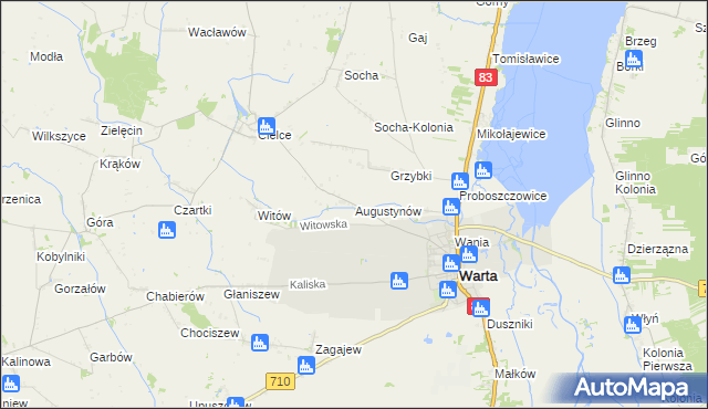 mapa Augustynów gmina Warta, Augustynów gmina Warta na mapie Targeo