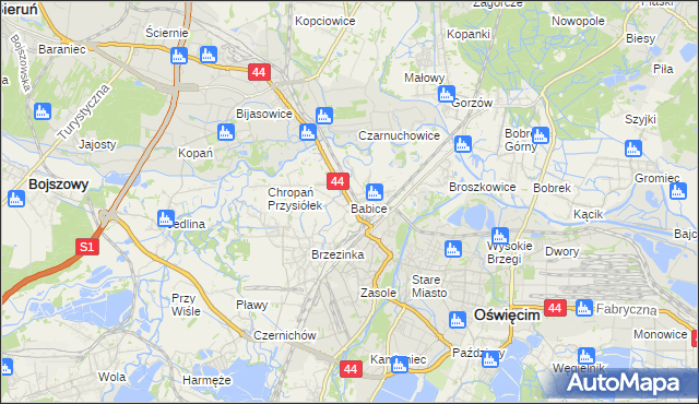 mapa Babice gmina Oświęcim, Babice gmina Oświęcim na mapie Targeo
