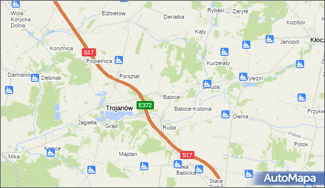 mapa Babice gmina Trojanów, Babice gmina Trojanów na mapie Targeo